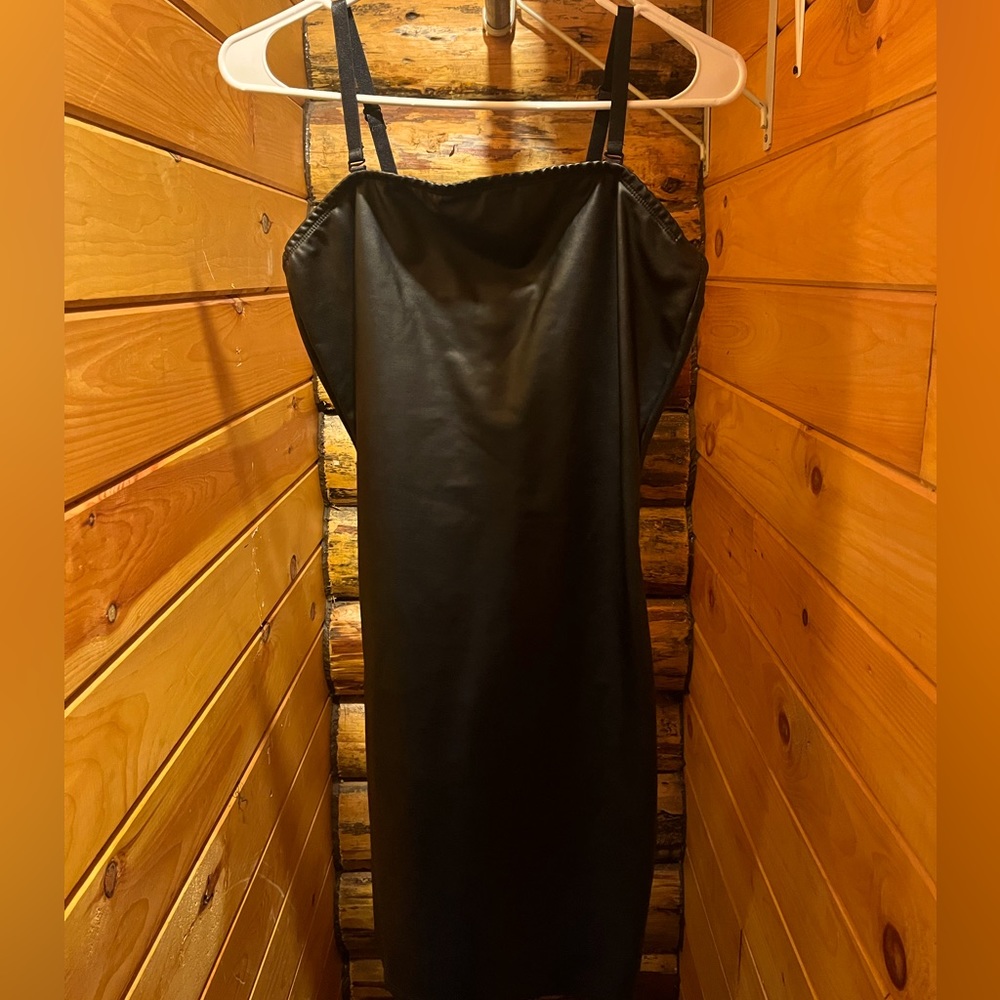 Leather Halloween costume body tight mini dress